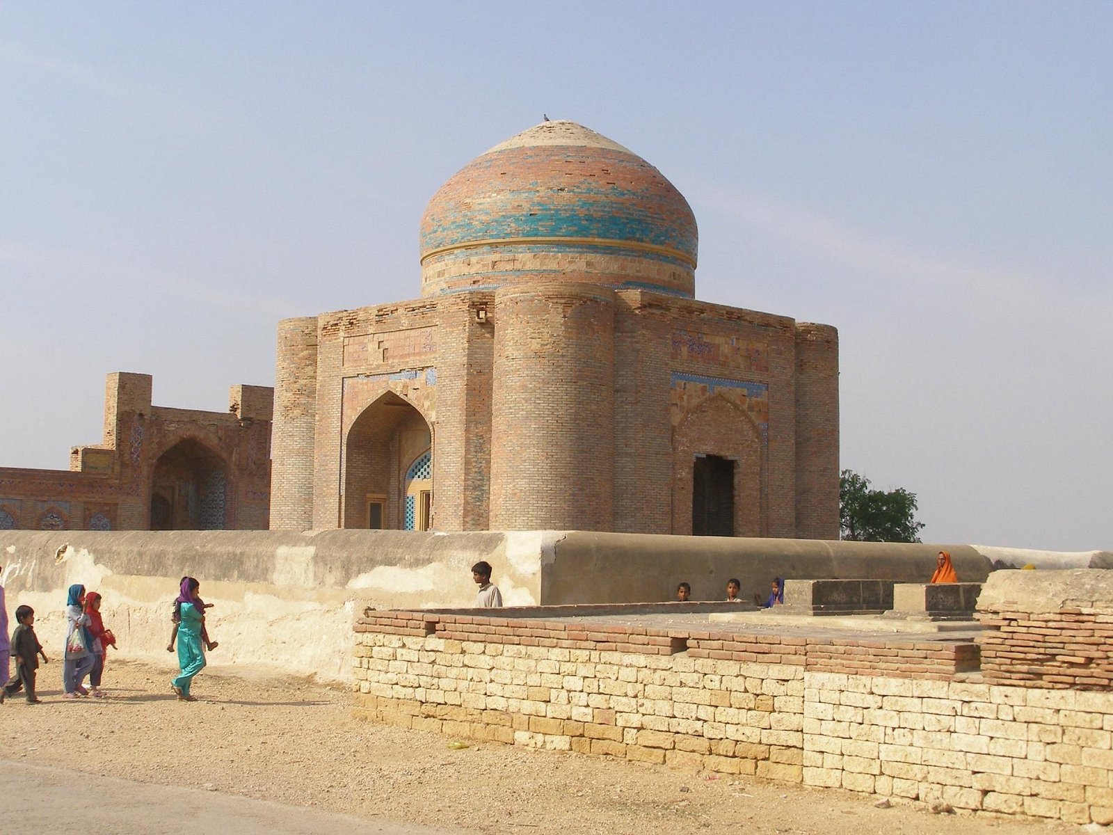 Brick tomb with a blue glazed-tile dome at Makli Necropolis, Thatta, Sindh
